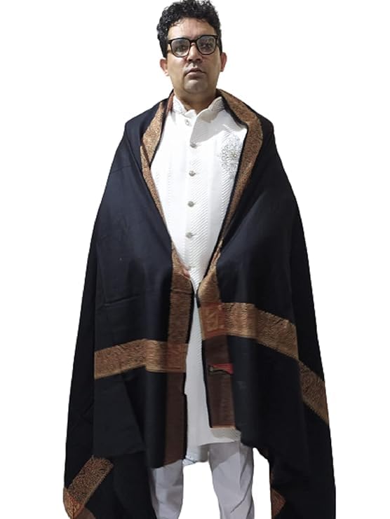 kashmir handloom and handicraft Men's Black Shawl with Decorative Border, Ethnic Wrap with Gold Paisley Trim-picture-21