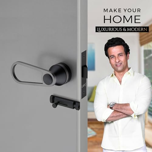 Image of LAPO Heavy Duty Brass Bathroom Door Lock | Stylish Black Finish Handleset with Baby Latch for Balcony, Storeroom & Office Doors | Durable & Secure | 3 Years Warranty Ro-152
