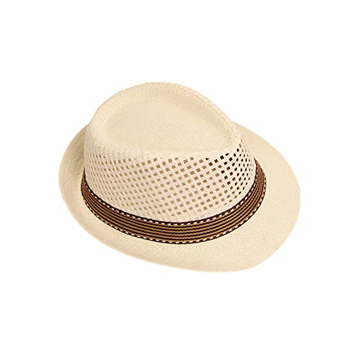 Kids Boys Girls Straw Fedora Panama Hat Toddler Roll Up Short Brim Summer Sun Beach Cap Western Trilby Derby Jazz Hat