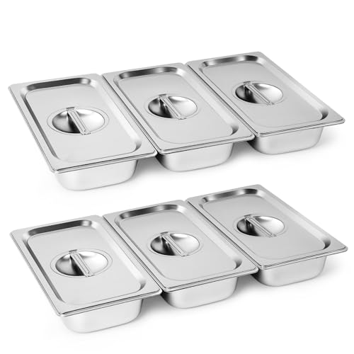 Cokaca Panierschalen Set 6-teilig mit Deckel aus Edelstahl GN 1/3 Behälter 32,5 x 17,5 x 6,5 cm - Rechteckige Metall Gastro Behälter - ideal für Schnitzel, Fleisch, Fisch