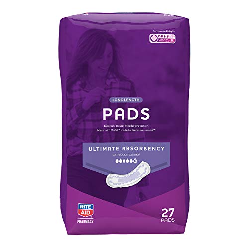 Rite Aid Incontinence Pads for Women, Ultimate Absorbency, Long - 108 Count (4 Packs of 27)