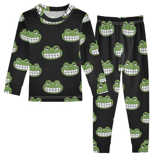 Pajama Sets Long Sleeve Green Frog Faces Pattern Soft Comfy Sleepwear 2 Piece PJS 3-8T