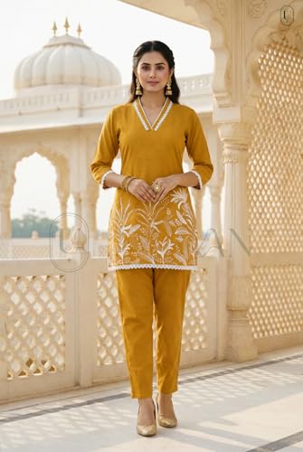 Image of SUNDARTA Women's Rayon Slub Kurta Set | Solid Straight Kurta with Pant | Elegant Ethnic Wear for Office, Casual & Festive Use