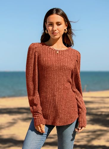 Image of MIHOLL Women's Puff Long Sleeve Shirts Casual Knit Blouses Crew Neck Elegant Tunic Tops
