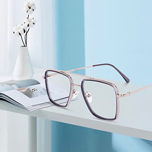 Image of CREEK Blue Light Blocking Blue Cut Zero Power anti-glare Retro Square Eyeglasses,Metal Frame for Eye Protection from UV by Computer /Mobile (With Torch and Testing Card)
