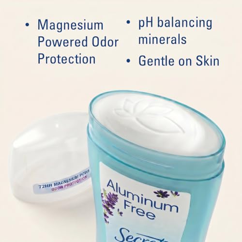 Image of Secret Aluminum Free Deodorant for Women, 48hr Odor Protection, Naturally Derived Ingredients, Free of Parabens Dyes Talc & Baking Soda, PH Balanced, Dry Solid, Lavender Scent, 2.4 oz