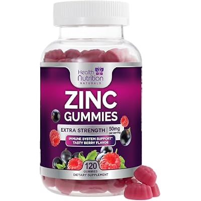 Zinc Gummies 50mg per Serving - Extra Strength Immune Support Antioxidant Gummy, Non-GMO & Gluten Free - Best Zinc Supplement for Skin Bone & Heart Health - Chewable Tasty Berry Flavor - 120 Gummies
