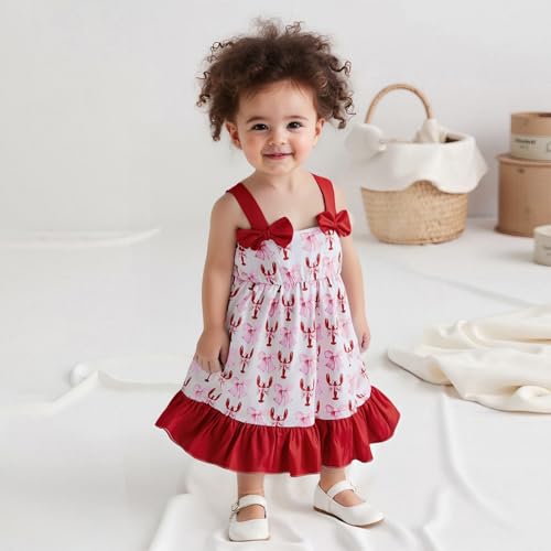 Toddler Girl Crawfish Dress Sleeveless Lobster Bows Princess Dress Little Kids Summer Kindergarten Vacation Mardi Gras Outfit2