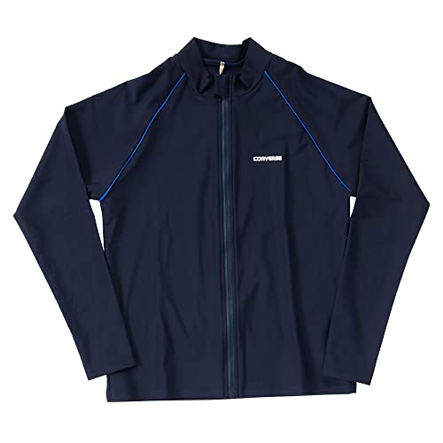 Converse スクール水着ラッシュガードフルジップ長袖女子女の子男子男の子小学生中学生小学校中学校高校生大きいサイズ(青ライン,140サイズ)