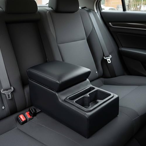 Image of Carigiri Premium Car Rear Seat Armrest for All Cars (Universal) with Ergonomic Foam And Storage Box (Nappa Leatherette,Premium Stitching) (Black with Black Stitching)