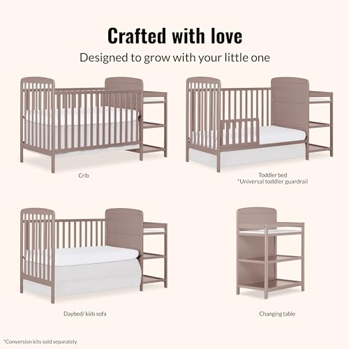 Image of Dream On Me Anna 3-in-1 Convertible Full-Size Baby Crib & Changer with Storage in Brown Sugar, GreenGuard Gold & BSA, Pinewood, Converts to Day & Toddler Bed, 3 Mattress Heights, 1″ Changing Pad