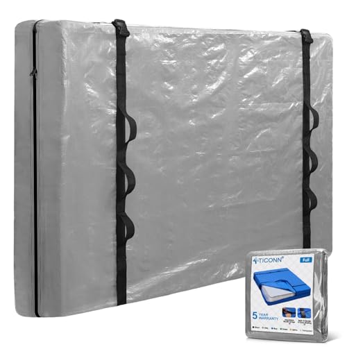 TICONN Mattress Bags for Moving, Heavy Duty Full Mattress Cover Storage Bag with Full-Around Handle and Adjustable Buckles (Gray, Full) Gray Full