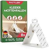 PATTLER Mottenfalle Kleidermotten mit Pheromon – 8er Set. Kleidermottenfalle für Kleiderschrank und Aufbewahrung, unterstützt die frühzeitige Erkennung und Kontrolle von Kleidermotten.