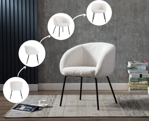 chairus Soft Upholstered Armchair Faux Fur Curved Tub Chair for Office Bedroom Accent Lounge Chair mit Metal Legs (White(Faux fur))