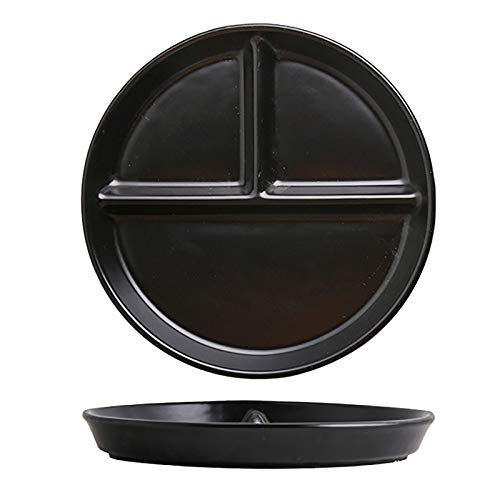 2 PCS Assiette Divisée en Céramique,Assiette Ronde Réutilisable avec Trois Compartiments,Assiettes à Déjeuner,Assiettes à Salade,Vaisselle pour Enfants et Adultes