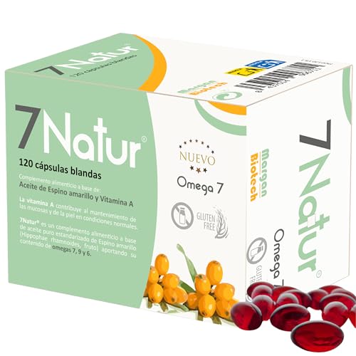 7Natur® de Margan Bioetch, 120 cápsulas | Omega 7 + Omega 6 + Omega 9 + Vitamina A | Aceite de Espino Amarillo (Hippophae Rhamnoides L., Fruto) | Alta Concentración de Omega 7