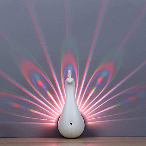 Lámpara pavo real de proyección de pared con luces LED USB infantiles de colores 4