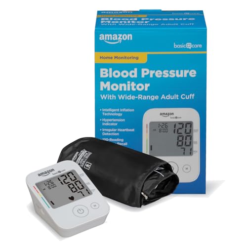 Amazon Basic Care Blood Pressure Monitor, Wide Range Arm Cuff with Intelligent Inflation Technology,...