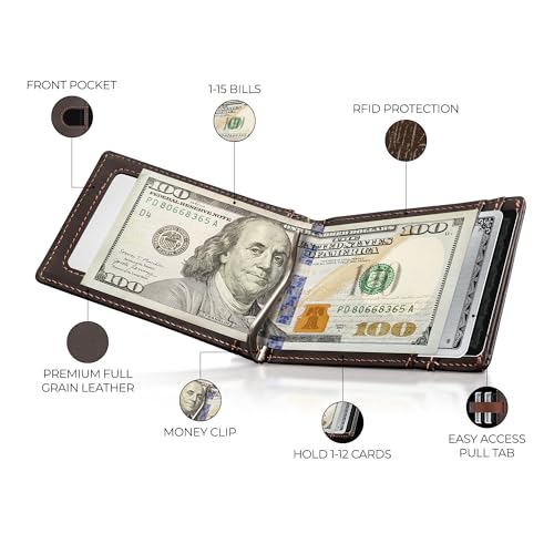 Kingly Cash Clip Slim Leather Wallet for Men with RFID Blocking & Money Clip - Minimalist Front Pocket Bifold Wallet Holds 12 Cards - Secure Card Holder with Easy Access Pull Tab2