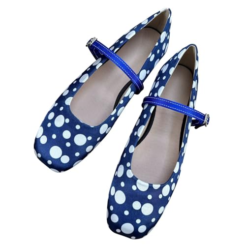 LUXINYU Women Mary Jane Shoes Comfortable Square Toe Suede Flats Ankle Strap Casual Ballet Office Shoes