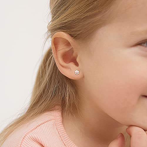 14k Yellow Gold Toddler & Young Girl's 5mm Small Enamel Daisy Flower Screw Back Earrings - Cute Flower Screw Backs for Babies & Little girls3