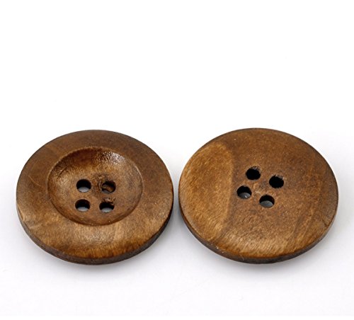 HOUSWEETY 50PCs Coffee 4 Holes Round Wood Sewing Buttons 25mm(1