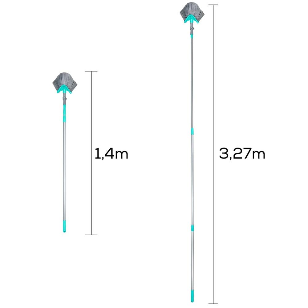 Vilde Cepillo telescópico para polvo, escoba telescópica, escoba de esquina, limpiador de arañas, limpieza de telarañas, triangular, 140-327 cm