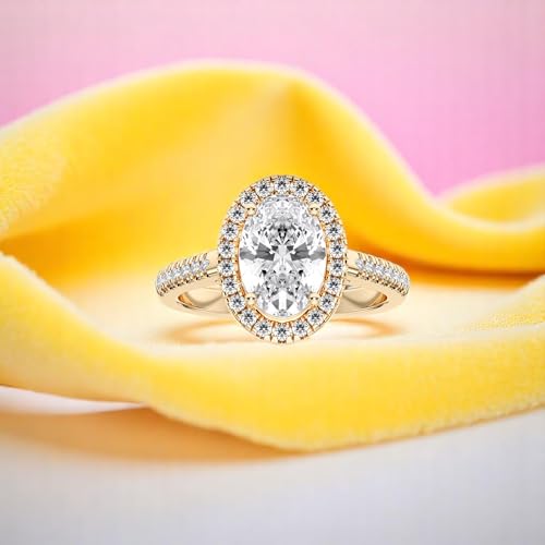 IGI Certified F/VS 2Ct Oval and 0.50ct Side Lab Grown Diamond Halo Engagement Rings for Women Made in Solid Gold 6