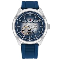 Tommy Hilfiger Men's Oliver Silicone Band Mech-Automatic Watch, 1791885, Blue, 44 mm