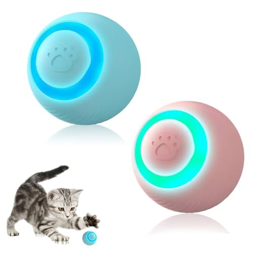 Tomedeks 2 Pezzi Giochi Interattivi per Gatti, Pallina Gatto Automatica, Giochi per Gatti in Casa con Luci, Ricaricabile USB Rotante Automatico per Gatto e Cucciolo