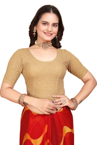 Image of SFT Women's Polycotton Readymade Saree Blouse with Round Neck Half Sleeves Solid Pattern Regular Fit Pull On Closure and Standard Length