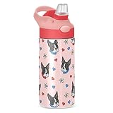 ALAZA Dog Floral Hearts Kids Water Bottles with Lids Straw Insulated Stainless Steel Water Bottles D