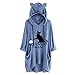 Produktbild iHENGH Damen Frauen beiläufiges Druck Katzen Ohr mit Kapuze langärmliges Taschen unregelmäßiges Spitzenblusen Hemd(Blau, 5XL)