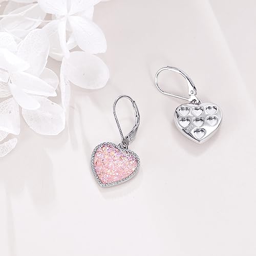 Heart Dangle Earrrings Pink/Blue/Purple Drusy Crystal Leverback Drop Earrings Jewelry Gift for Women3