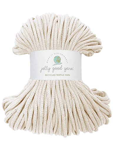 5mm Braided Macrame Cord Rope by Jolly Good Yarn, Soft Recycled Cotton, 100m (500g), Wall & Plant Hangers, Textile Jewellery