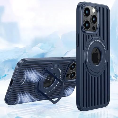 Image of MILLION CASES Back Cover Case for iPhone 15 Pro Soft Flexible TPU Shockproof Protective Airflow Logo Cut Case with Stand (Blue)