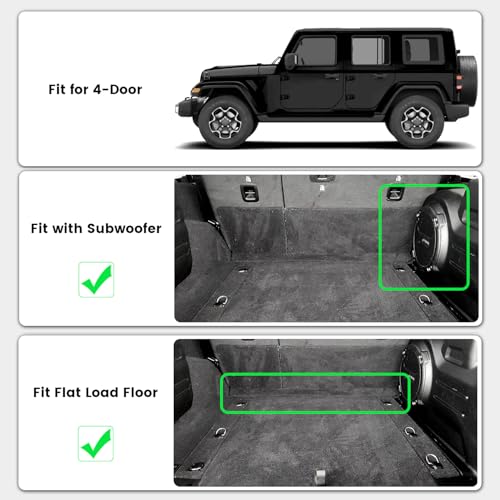 Image of LASFIT Cargo Mat for Jeep Wrangler JL 2018-2026 4 Doors with SUBWOOFER | Not for JK /Not PHEV /Not 2-Door, All Weather, TPE, Custom Fit, Trunk Mat, for Flat Load Floor, Gas Type, Black