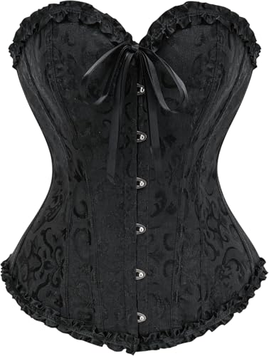 JiJiRuDU Korsett Damen Vollbrust Trachten Corsage Korsett Top Piratenkostüm Gothic Oberteil Vintage Corsagen Bustier Corsette für Corsagenkleid...