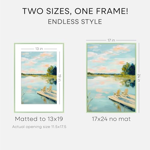Image of Homeforia 17x24 Picture Frame Sage Green, High End Metal 17x24 Poster Frames with Mat 13x19 Photo, 17 x 24 Sage Green Frame Matted to 13 by 19 Art, 24x17 Thin Frame, Tempered Glass, Wall Kit, Set of 2