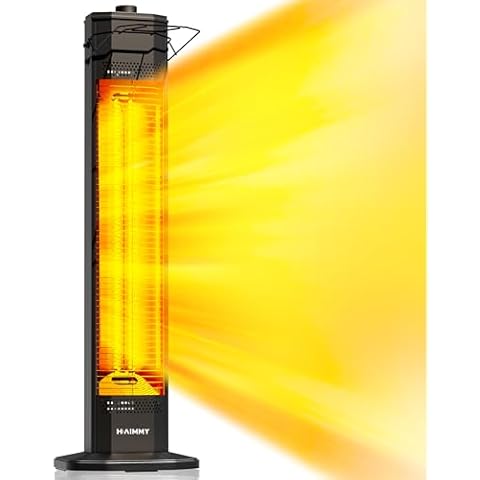 Outdoor Electric Patio Heater, Haimmy 34- inch Outdoor Electric Patio Heater, 1500W Instant Heating, 3 Heat Levels, Tip-Over & Overheat Protection, IPX5 Waterproof Tower Space Heater Cover