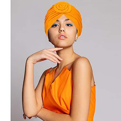 4 Pieces African Pattern Headwrap Pre-Tied Bonnet Turban Knot Beanie Cap Headwrap Hat (Green, Yellow, Blue, Camel)