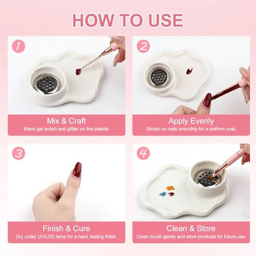 BOMOQING Nail Art Palette with Built-in Brush Washing Cup - 2-in-1 Acrylic Dappen Dish & Monomer Cup for Professional Nail Art & Gel Polish