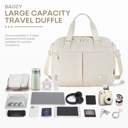BAGZY 17x13x9 Personal Item Travel Bag for Airplanes Approved Underseat Weekender Overnight Tote Bag Women, Lightweight Travel Duffle Bags with 15,6 in Laptop Compartment Carry On Bags Men Black by BAGZY - Used condition - Image 6