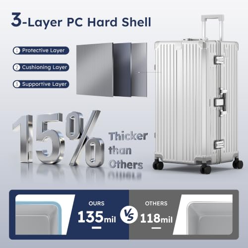 Image of ALPHA CAMP 2-Piece Luggage Set, 20 Inch Carry-On & 30 Inch Trunk Luggage | Aluminum Frame Zipperless 3-Layer PC Suitcase Set with TSA Lock,Charging Port,Cup Holder for Business & Holiday Travel