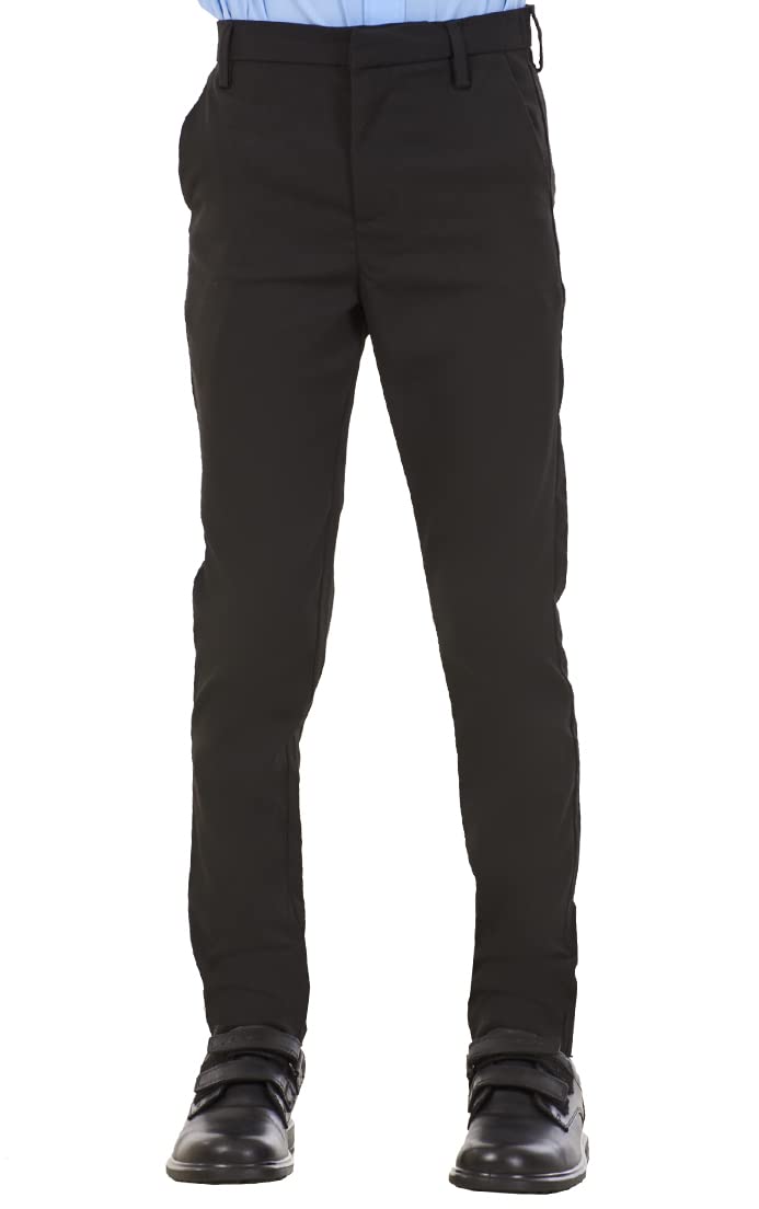 ChicWhisper Boys Slim Waist Stain Water Resistant Adjustable Waist Skinny Fit School Trousers Black