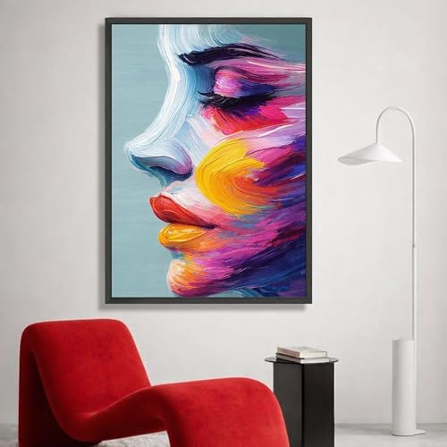 Tableau de salon abstrait avec visage de femme multicolore