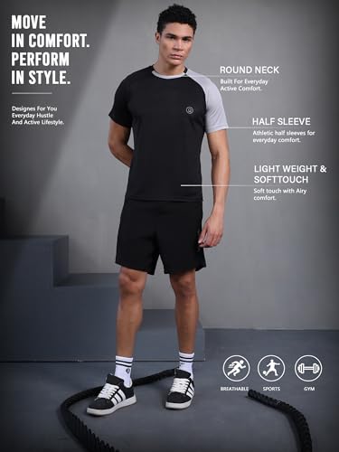 Image of CHKOKKO Gym Tshirt for Men Workout Regular fit t Shirt for man Breathable Dry fit Sports t Shirt Half Sleeve Activewear Round Neck Yoga and Running & Outdoor activites