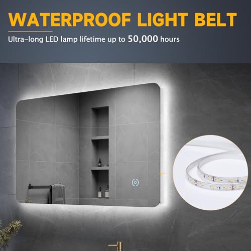 ELEGANT 800 x 500mm Backlit LED Illuminated Bathroom Mirror with 3 Colors Dimmable + Demister - Cosy Home Interiors ELEGANT 800 x 500mm Backlit LED Illuminated Bathroom Mirror with 3 Colors Dimmable + Demister - Image 4