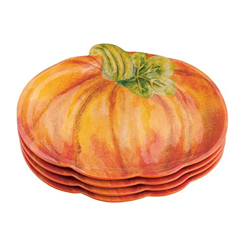 Upware 4-Piece 7.75 Inch Pumpkin Style Shaped Melamine Plate Set Salad Plates Dessert Plates Serving Plates For Thanksgiving Halloween (Pumpkin) #TOP9