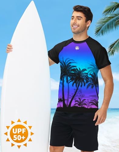 Image of AOBUTE Mens Swim Shirts Short Sleeve UPF 50+ Sun Shirt Quick Dry Rash Guard Fishing Swimming Shirt